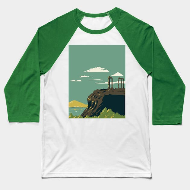 Cape Sounion with Temple of Poseidon Ruins Greece WPA Art Deco Poster Baseball T-Shirt by retrovectors